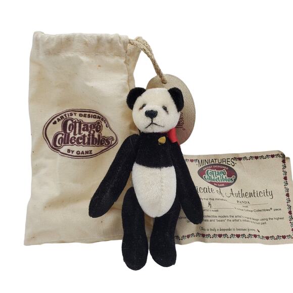 Ganz Cottage Collectibles Panda 4" Teddy Bear Plush Miniature Bag & Certificate - Picture 1 of 5